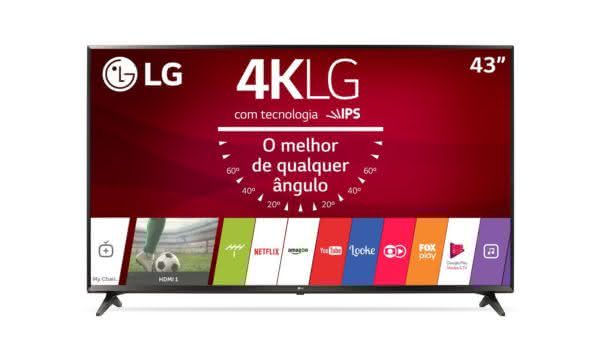 Smart TV LED 43" Ultra HD 4K LG 43UJ6300 com Sistema WebOS 3.5, Painel IPS, HDR, Quick Acess, Magic Mobile Connection, Music Player