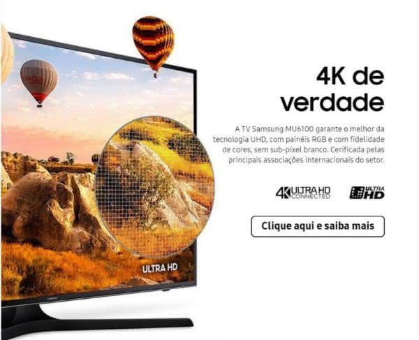 Smart TV LED 75" UHD 4K Samsung 75MU6100 com HDR Premium, Plataforma Smart Tizen, Smart View, Espelhamento de Tela, Steam Link, 3 HDMI e 2 USB