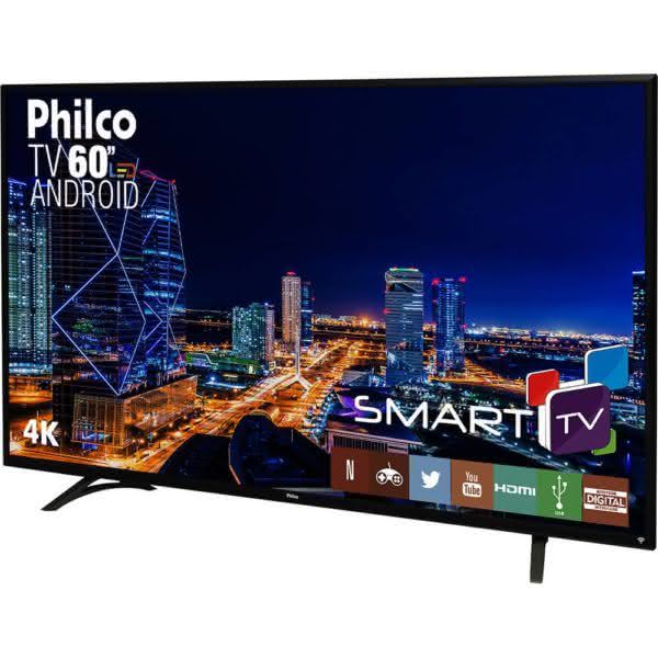 Smart TV LED 60 Philco PH60D16DSGWN Ultra HD 4k com Conversor Digital 3 HDMI 2 USB Wi-Fi 60Hz Preta